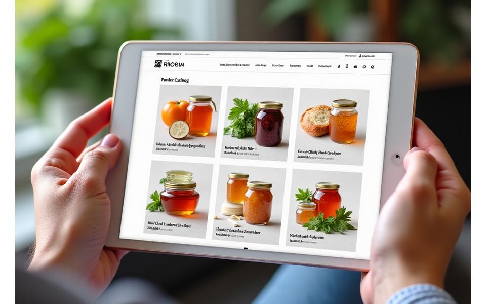 Interface de boutique en ligne présentant divers produits artisanaux
